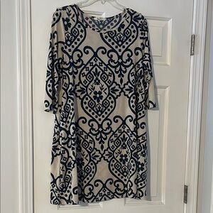 Elegant Navy and Cream Long Sleeve Dress